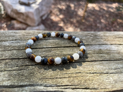 Bracelet spécial confiance en soi en Pierre de Lune, Oeil de Tigre et Labradorite