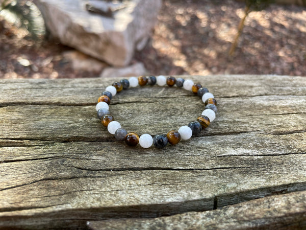Bracelet spécial confiance en soi en Pierre de Lune, Oeil de Tigre et Labradorite