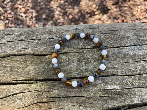 Bracelet spécial confiance en soi en Pierre de Lune, Oeil de Tigre et Labradorite