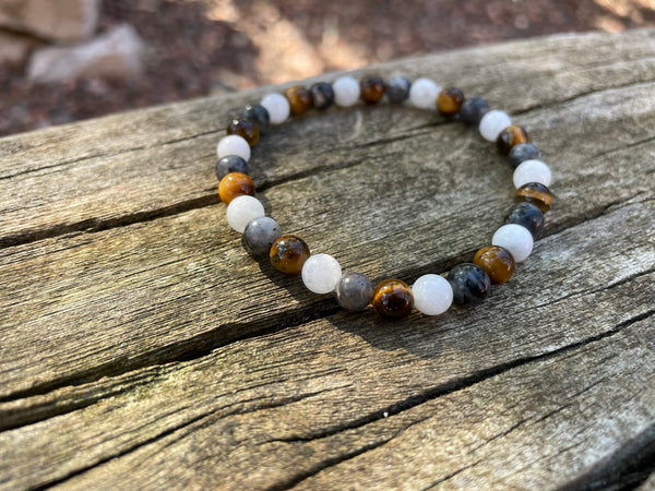 Bracelet spécial confiance en soi en Pierre de Lune, Oeil de Tigre et Labradorite