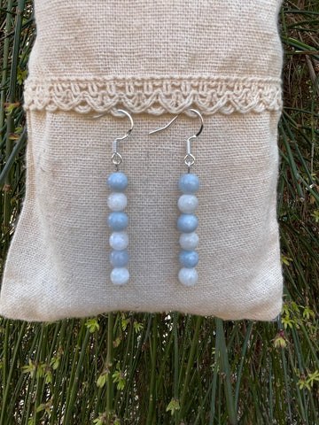 Boucles d'oreilles pendantes en Pierre de Lune et Aigue Marine