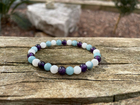 Bracelet spécial ménopause en Pierre de Lune, Améthyste et Calcédoine, Made in France