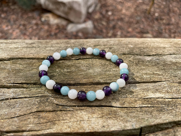 Bracelet spécial ménopause en Pierre de Lune, Améthyste et Calcédoine, Made in France