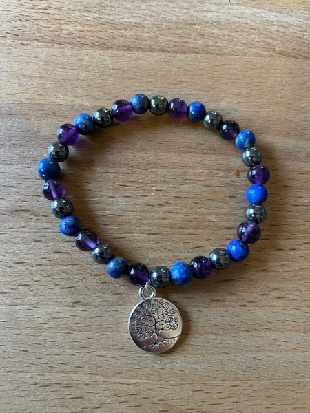 Bracelet migraine et maux de tête en Hématite, Lapis Lazuli et Améthyste