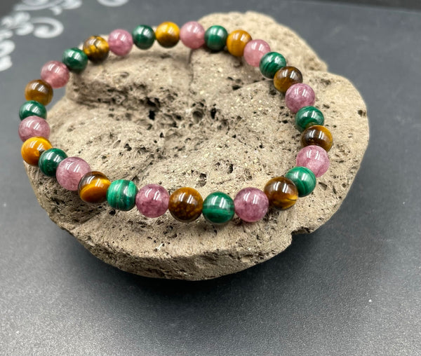 Bracelet spécial douleurs articulaires en Malachite, Lépidolite et Oeil de Tigre