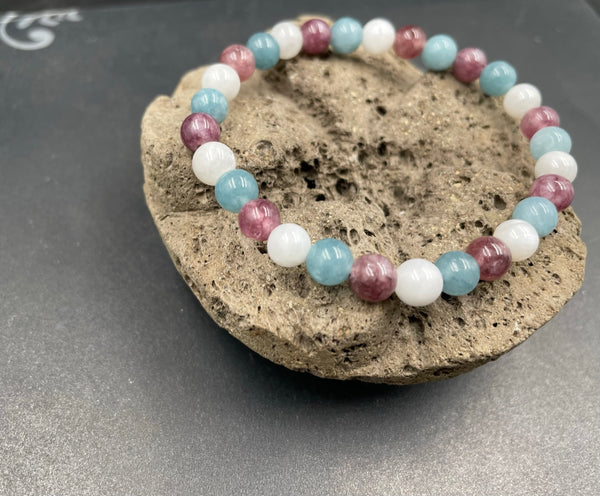 Bracelet spécial équilibre émotionnel Calcédoine, Lépidolite et Pierre de Lune