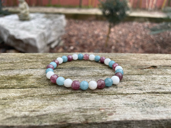 Bracelet spécial équilibre émotionnel Calcédoine, Lépidolite et Pierre de Lune