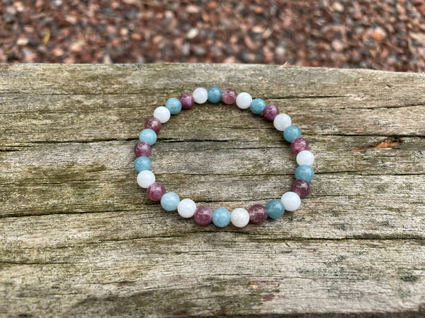 Bracelet spécial équilibre émotionnel Calcédoine, Lépidolite et Pierre de Lune