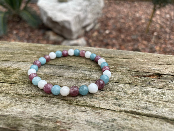 Bracelet spécial équilibre émotionnel Calcédoine, Lépidolite et Pierre de Lune