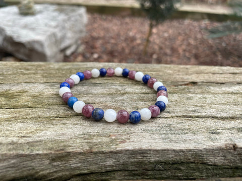 Bracelet spécial troubles liés à la Ménopause Lapis Lazuli, Lépidolite et Pierre de Lune