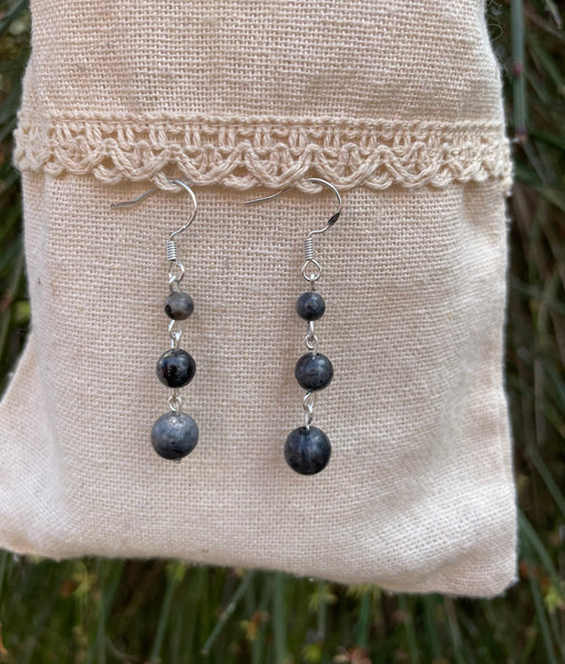 Boucles d'oreilles pendantes à 3 boules en Labradorite naturelle