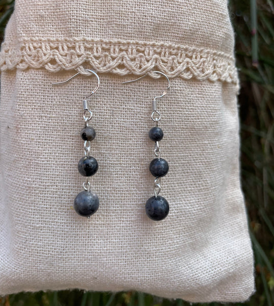 Boucles d'oreilles pendantes à 3 boules en Labradorite naturelle