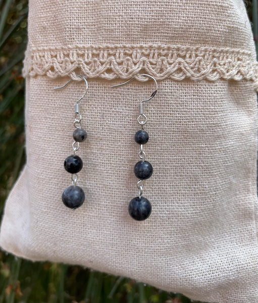 Boucles d'oreilles pendantes à 3 boules en Labradorite naturelle