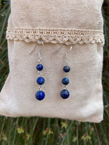Boucles d'oreilles pendantes à 3 boules en Lapis Lazuli naturel