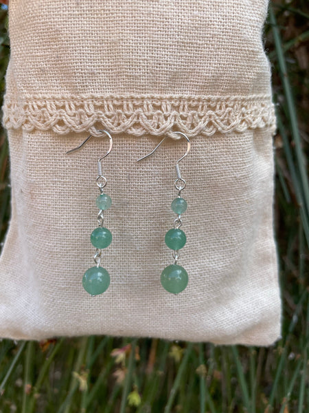 Boucles d'oreilles pendantes à 3 boules en Aventurine naturelle