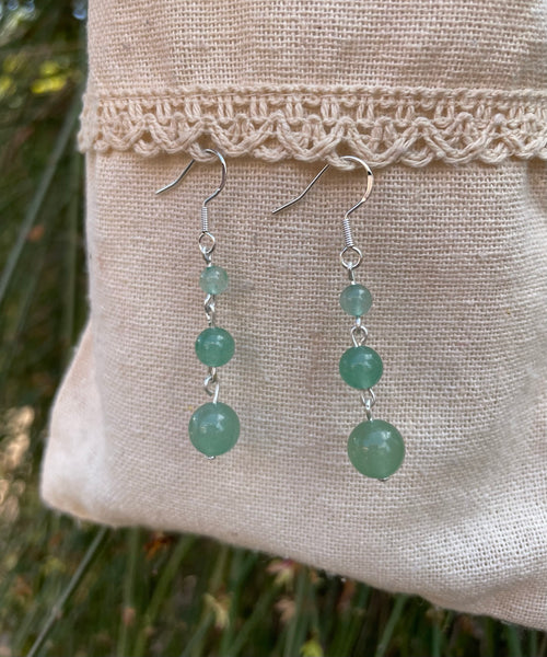 Boucles d'oreilles pendantes à 3 boules en Aventurine naturelle
