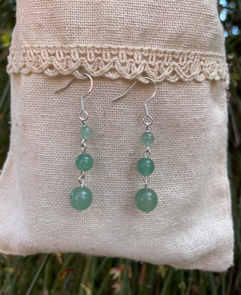 Boucles d'oreilles pendantes à 3 boules en Aventurine naturelle