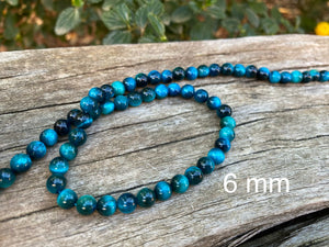 Bracelet élastique de Lithothérapie en Oeil de Tigre bleu Turquoise