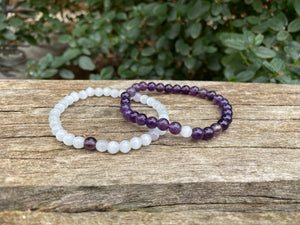 Bracelets élastiques de distance, de couple en Pierre de lune et Améthyste