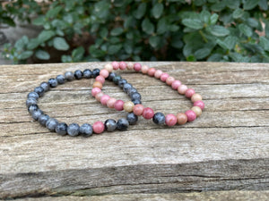 Bracelets élastiques de distance, de couple en Labradorite et rhodochrosite