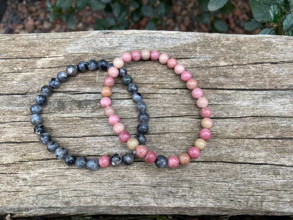 Bracelets élastiques de distance, de couple en Labradorite et rhodochrosite