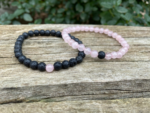 Bracelets élastiques de distance, de couple en Pierre de lave et Quartz Rose