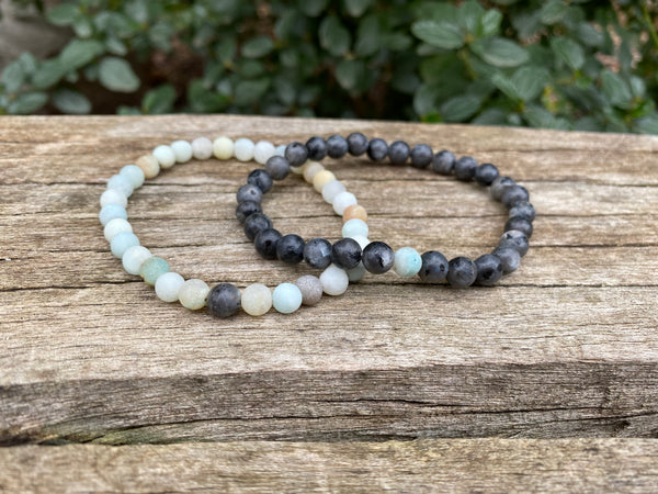 Bracelets élastiques de distance, de couple en Labradorite et Amazonite