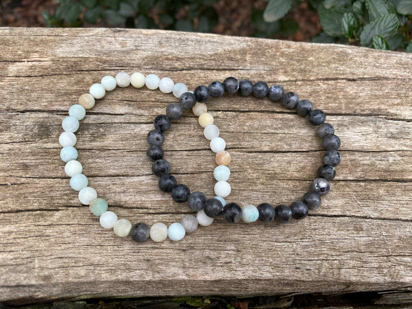 Bracelets élastiques de distance, de couple en Labradorite et Amazonite