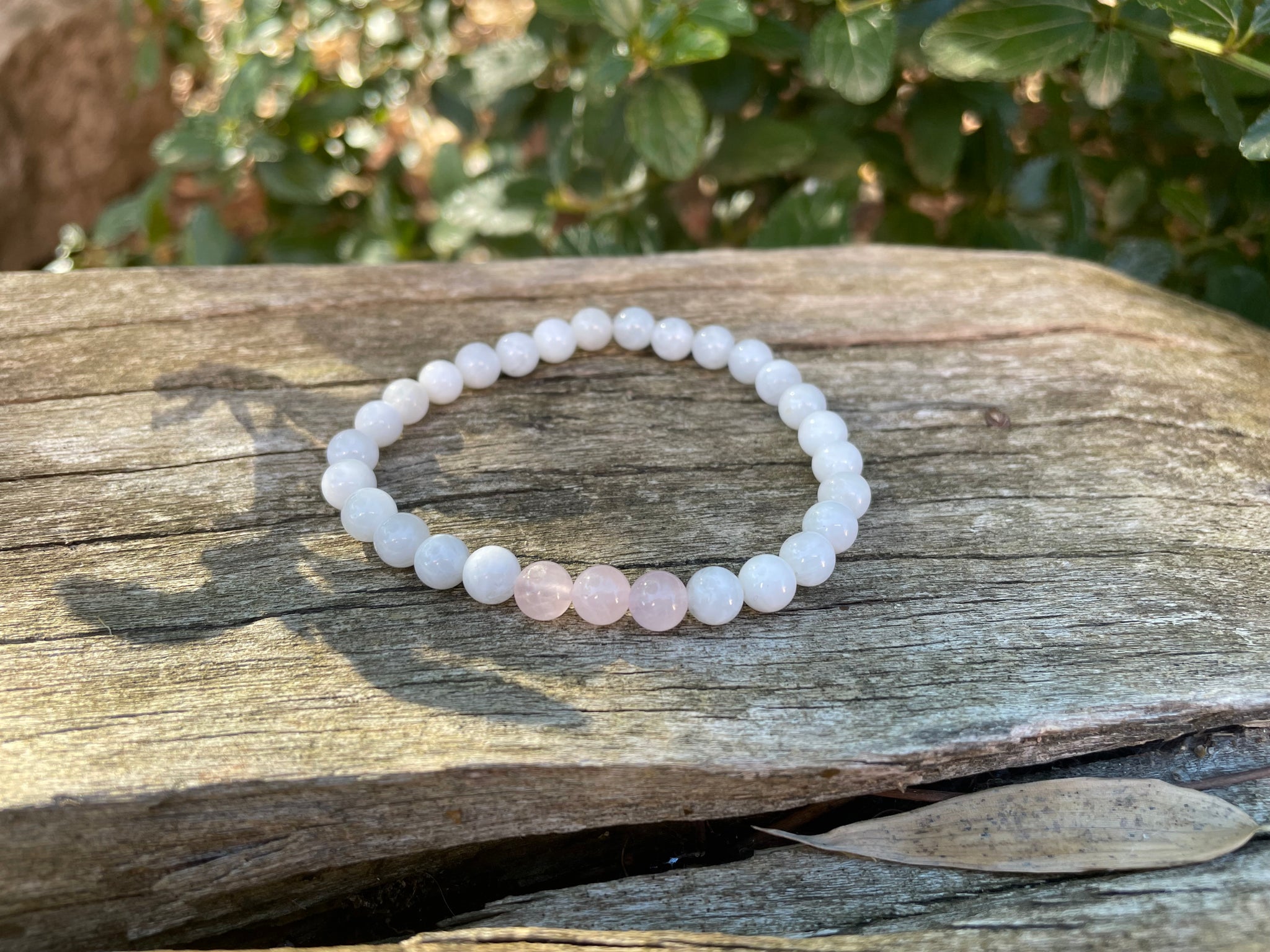 Bracelet élastique de lithothérapie en Pierre de Lune naturelle et Quartz Rose