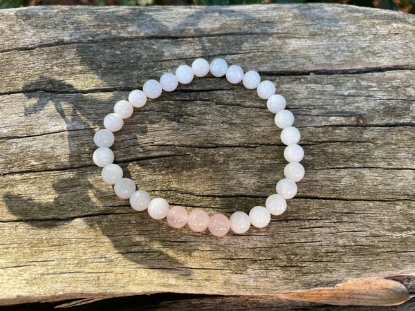 Bracelet élastique de lithothérapie en Pierre de Lune naturelle et Quartz Rose