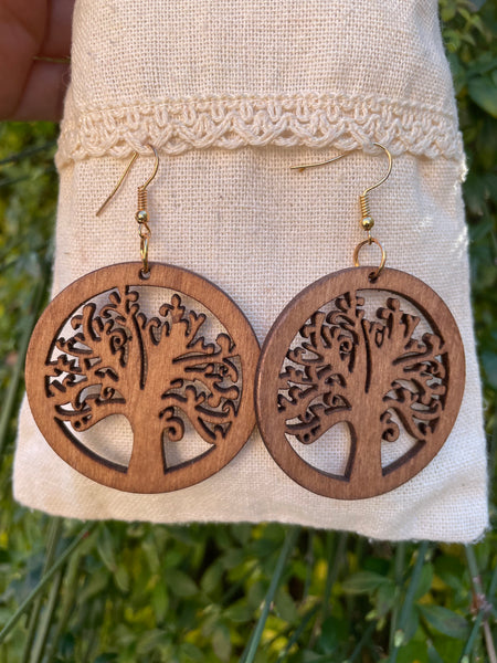 Boucles d'oreilles Arbre de Vie en bois