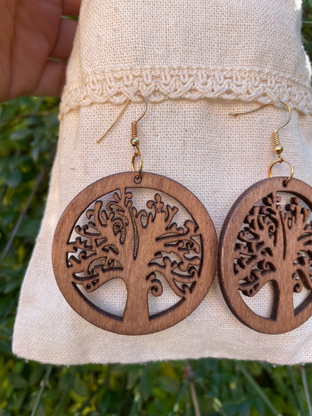 Boucles d'oreilles Arbre de Vie en bois