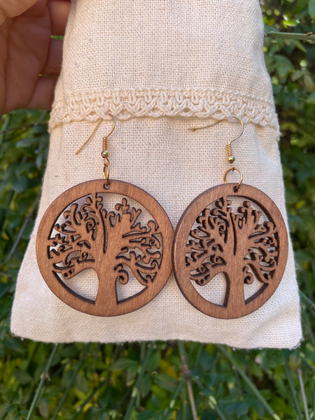Boucles d'oreilles Arbre de Vie en bois