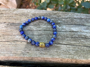 Bracelet élastique en Lapis Lazuli naturel + perle Bouddha doré