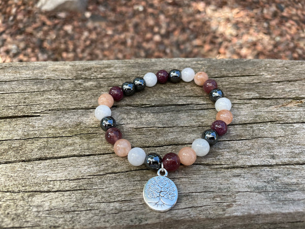 Bracelet spécial Anxiété, dépression en Lépidolite, Pierre du Soleil, Hématite et Pierre de Lune