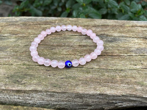 Bracelet élastique de Lithothérapie en Quartz Rose et Oeil Turc Nazar Boncuk