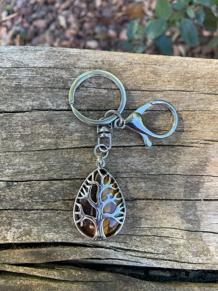 Porte-clefs ou bijou de sac Arbre de vie en Oeil de Tigre