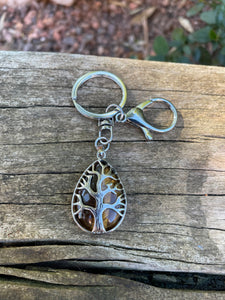 Porte-clefs ou bijou de sac Arbre de vie en Oeil de Tigre