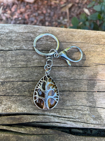 Porte-clefs ou bijou de sac Arbre de vie en Oeil de Tigre