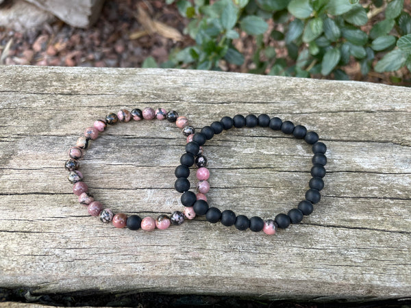 Bracelets élastique de distance, de couple en Agate et Rhodonite