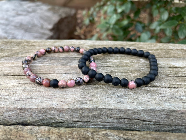 Bracelets élastique de distance, de couple en Agate et Rhodonite