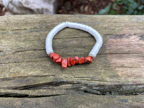 Bracelet élastique en Jaspe Rouge et perles Heishi