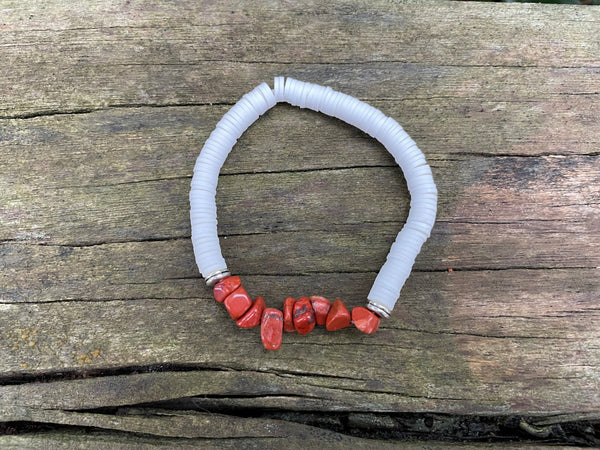 Bracelet élastique en Jaspe Rouge et perles Heishi