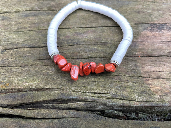 Bracelet élastique en Jaspe Rouge et perles Heishi