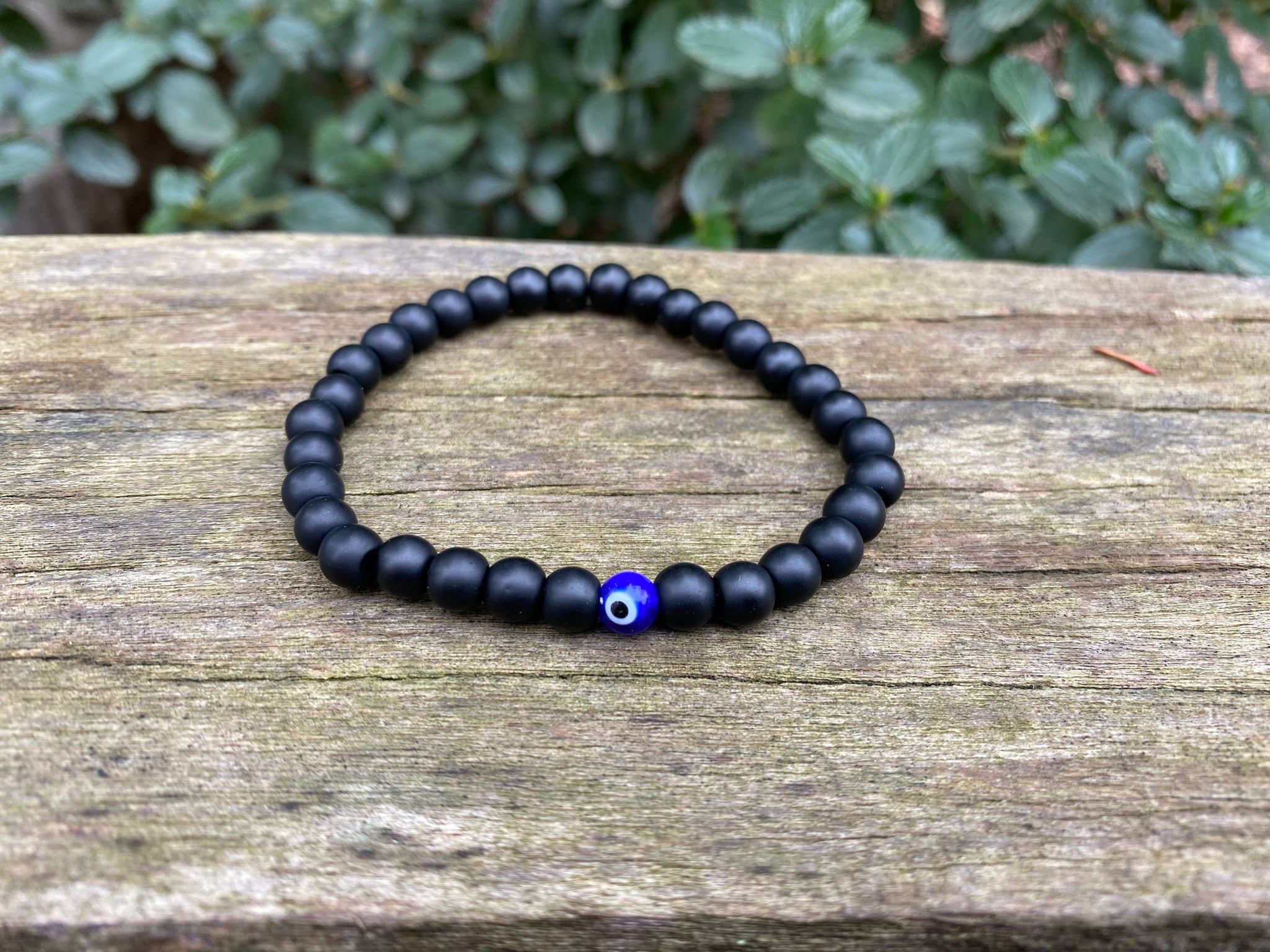 Bracelet élastique de Lithothérapie en Agate naturelle et Oeil Turc Nazar Boncuk