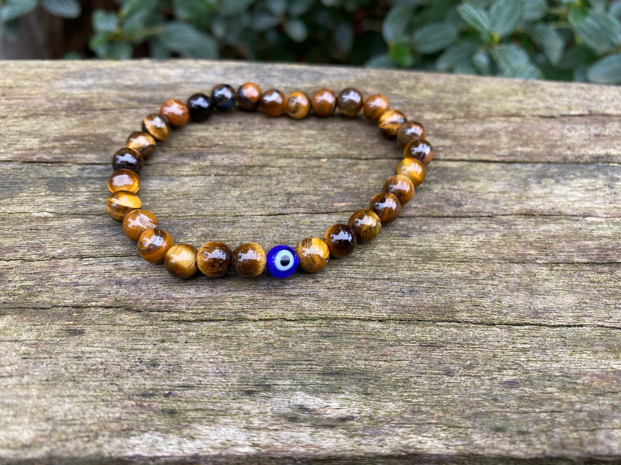 Bracelet élastique de Lithothérapie en Oeil de Tigre et Oeil Turc Nazar Boncuk