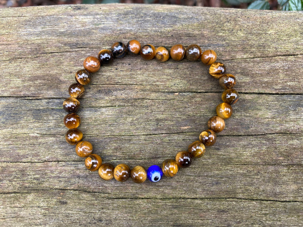 Bracelet élastique de Lithothérapie en Oeil de Tigre et Oeil Turc Nazar Boncuk