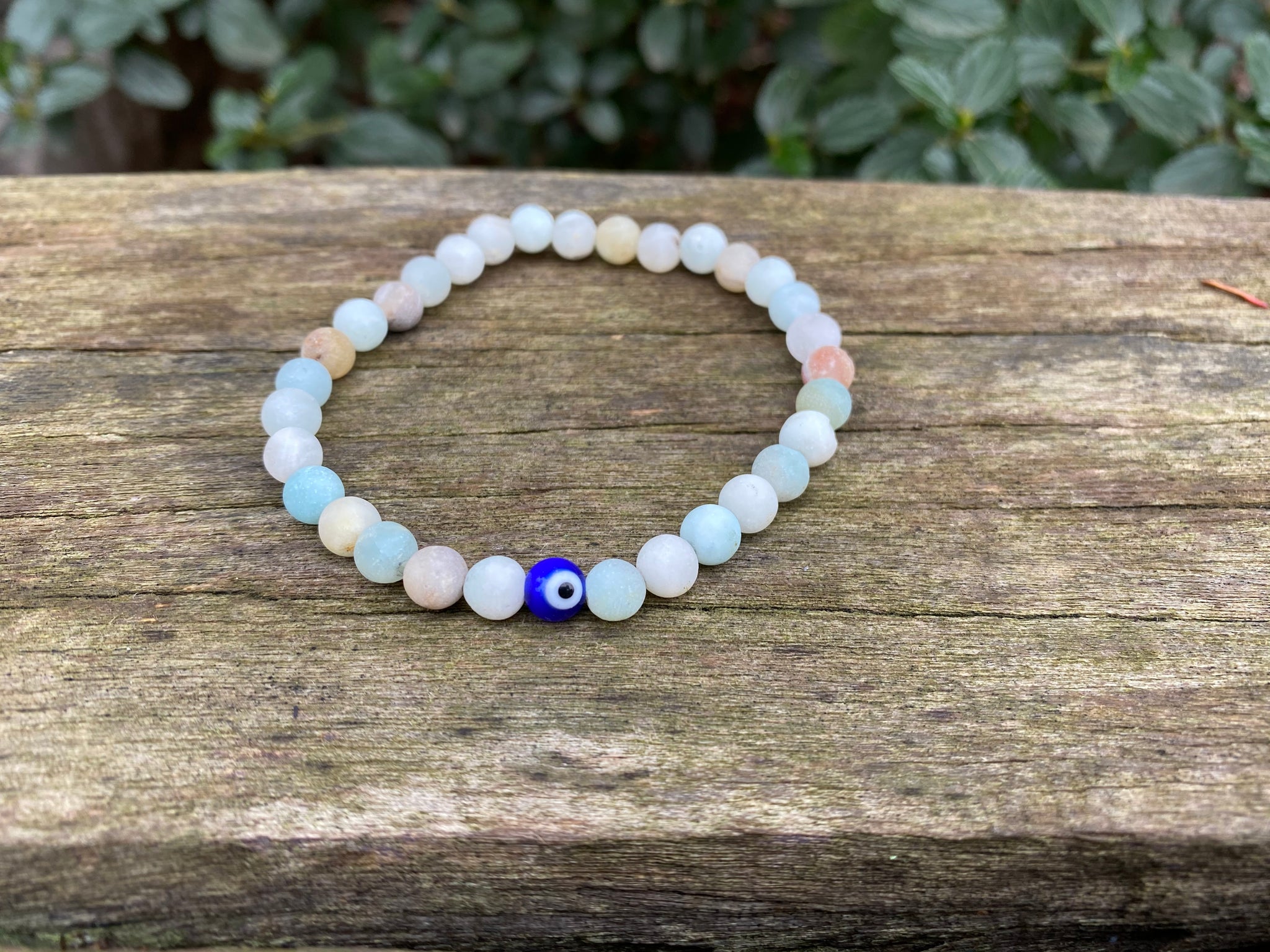 Bracelet élastique de Lithothérapie en Amazonite et Oeil Turc Nazar Boncuk