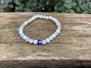 Bracelet élastique de Lithothérapie en Amazonite et Oeil Turc Nazar Boncuk