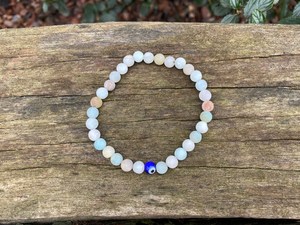 Bracelet élastique de Lithothérapie en Amazonite et Oeil Turc Nazar Boncuk
